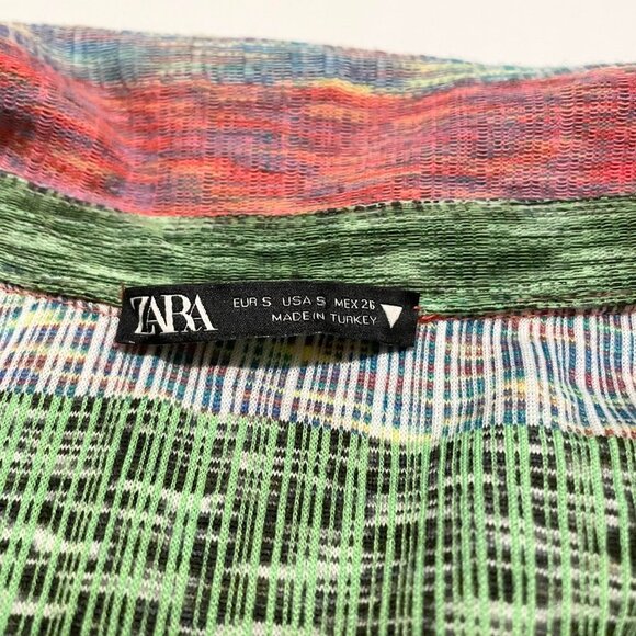 Zara Striped Green Pink Runched Knit Mini Dress Size Small - Picture 3 of 16